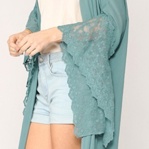 Last M New Cozy Boho Lace Trim Kimono Duster - Picture 5 of 12